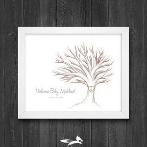 Baby Shower Fingerprint Tree Printable with Instruction Card / Baby Shower Guest Book / Baby Shower Thumbprint / Customize Instant Download image 1