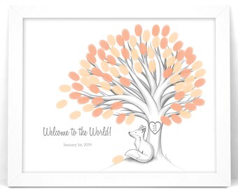 Fox Fingerprint Guestbook | Fox Baby Shower Fingerprint Tree Alternative | Fox Birthday Gift Tree | Customize instant download