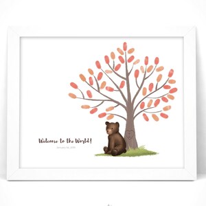 Bear Guestbook Alternative | Baby shower Fingerprint Tree Guestbook | Thumbprint Tree with Instruction Card | Customize instant download