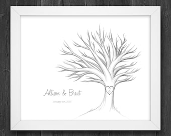Wedding Guest Book Tree with Instruction Card, Hand Drawn Guest Book Tree, Custom, Personalized, Printable, Download