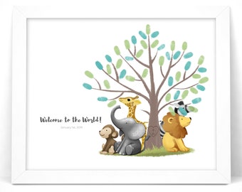 Safari Guestbook Alternative | Baby shower Fingerprint Tree Guestbook | Thumbprint Tree with Instruction Card | Customize instant download