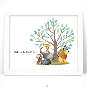 Safari Guestbook Alternative | Baby shower Fingerprint Tree Guestbook | Thumbprint Tree with Instruction Card | Customize instant download