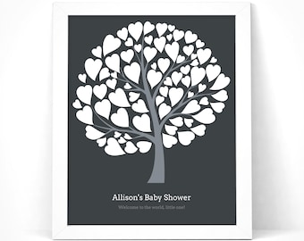 Baby Shower Guest Book Tree Printable with Instruction Card / Baby Shower Signature Tree / Baby Shower Hearts / Customize Instant Download