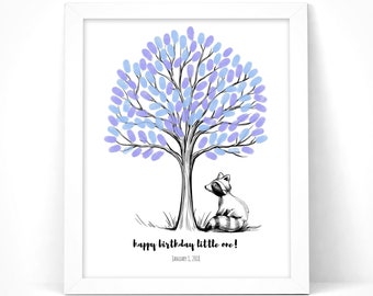 Raccoon Guestbook Alternative | Baby shower Fingerprint Tree Guestbook | Thumbprint Tree with Instruction Card | Customize instant download