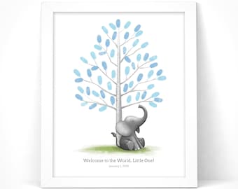 Baby Elephant Guest Book, PRINTABLE GUEST BOOK, Birthday Fingerprint ...