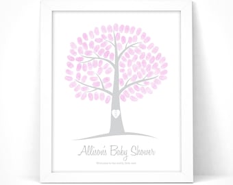 Baby Shower Fingerprint Tree Printable with Instruction Card / Baby Shower Guest Book / Baby Shower Thumbprint / Customize Instant Download