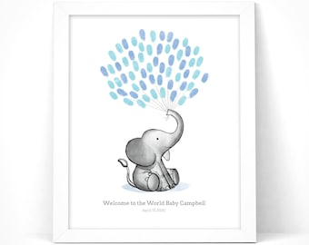 Elephant baby shower guest book | Elephant fingerprint balloon guestbook alternative | Birthday guest book | Customize instant download A102