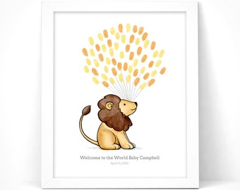 Lion baby shower guest book | Lion fingerprint balloon guestbook alternative | Birthday guest book | Customize instant download