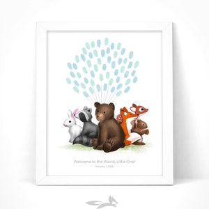 Woodland Animals Guestbook Alternative | Baby Shower Fingerprint Guestbook | Guest Book with Instruction Card | Customize instant download