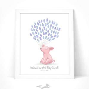 Pig Guestbook Alternative | Baby Shower Fingerprint  Guestbook | Piggy Thumbprint Guest Book with Instruction Card | Custom instant download