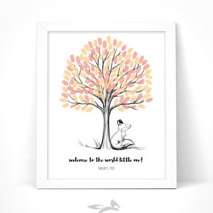 Fox Guestbook Alternative | Baby shower Fingerprint Tree Guestbook | Thumbprint Tree with Instruction Card | Customize instant download