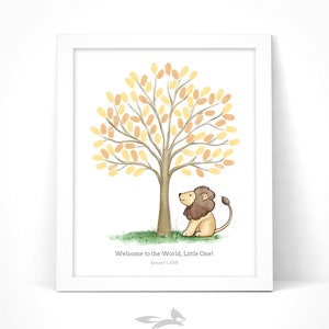 Lion Fingerprint Guestbook | Jungle Lion Baby Shower Fingerprint Tree Alternative | Lion Birthday Gift Tree | Customize instant download