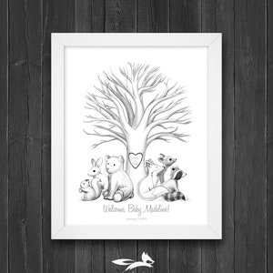 Woodland Animals Fingerprint Guestbook | Forest Animals Baby Shower Fingerprint Tree Alternative | Birthday Gift | Custom instant download