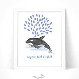 Orca whale baby shower guest book | Orca fingerprint balloon guestbook alternative | Birthday guest book | Customize instant download