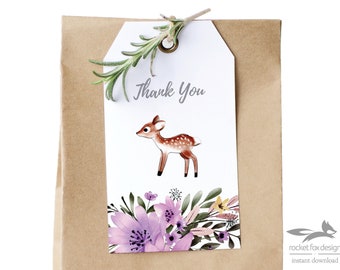 Thank you Tag Deer Face Party Printable Deer Face Tag Topper Cute Deer Digital Birthday INsTANT DoWNLOAD Deer Face Party Favor Tag