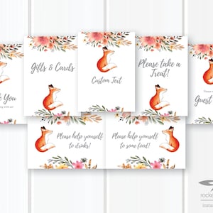Fox Baby Shower Signs, Fox Themed Party Signs, Custom Party Signs, Editable Party Signs, Editable, Printable, Instant Download A101