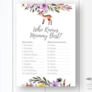 Deer Who Knows Mommy Best Game, Who Knows Mom to be Best, Deer Themed Baby Shower Game, Printable, Instant Download, A103