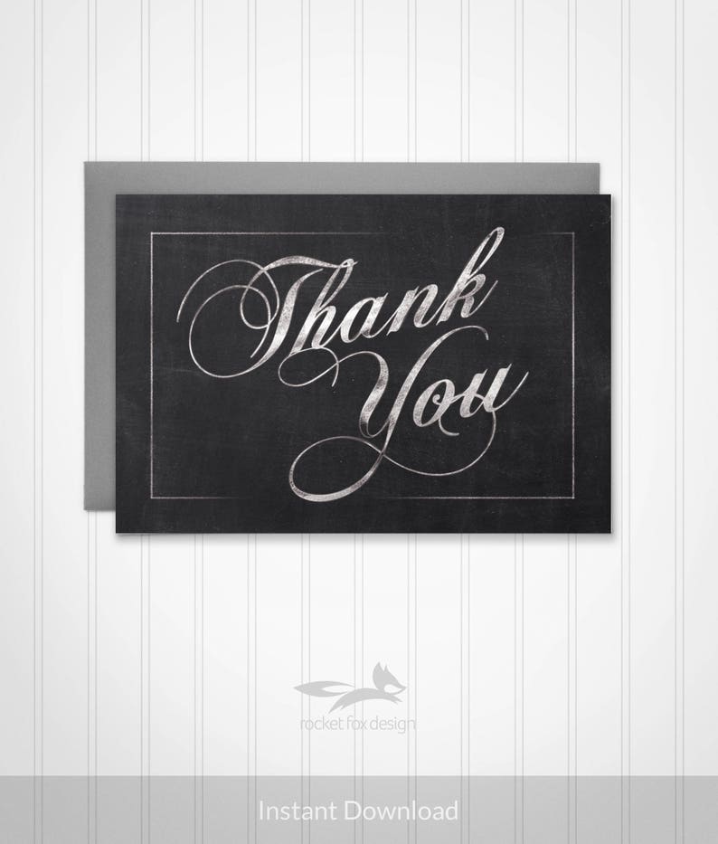 Chalk Thank You Card, Chalk Theme Thank You Card, Chalkboard Thank You, Digital, Printable, Download image 1