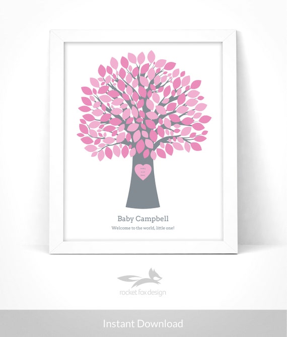 Baby Shower Guest Book Tree Printable With Instruction Card Baby