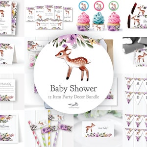Deer Theme Baby Shower Decorations, 15 Item Deer Baby Shower Decor, Baby Shower Kit, Party Pack, Editable, Printable, Instant Download, A103