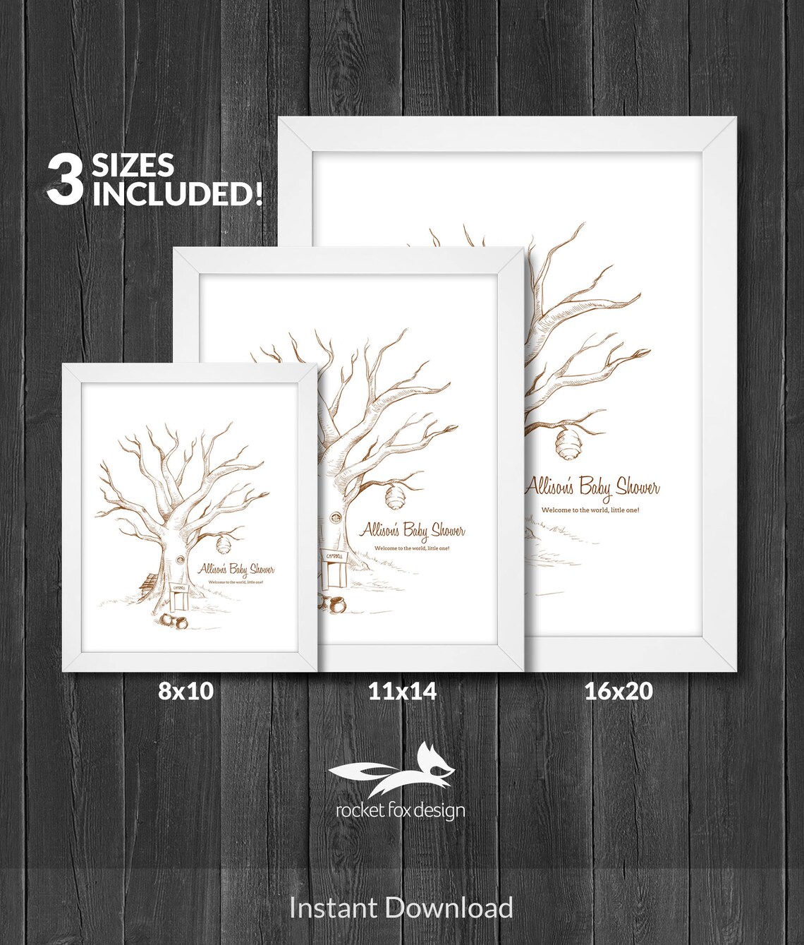 Baby Shower Fingerprint Tree Printable With Instruction Card / Honey ...