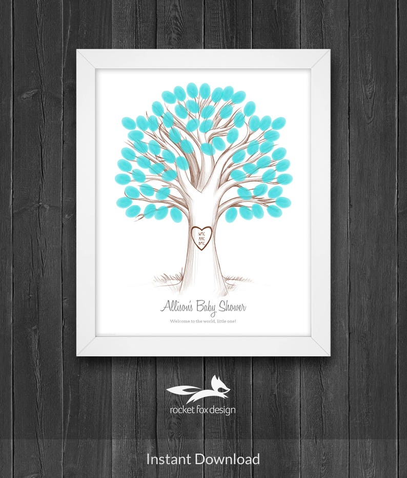 Baby Shower Fingerprint Tree Printable with Instruction Card / Baby ...