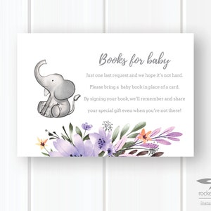 Olifant baby shower boek aanvraag kaart, olifant thema baby shower, olifant boeken voor babykaart, afdrukbaar, Instant Download A102