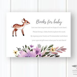 Herten baby shower boek aanvraag kaart, herten thema baby shower, herten boeken voor baby kaart, afdrukbaar, Instant Download A103