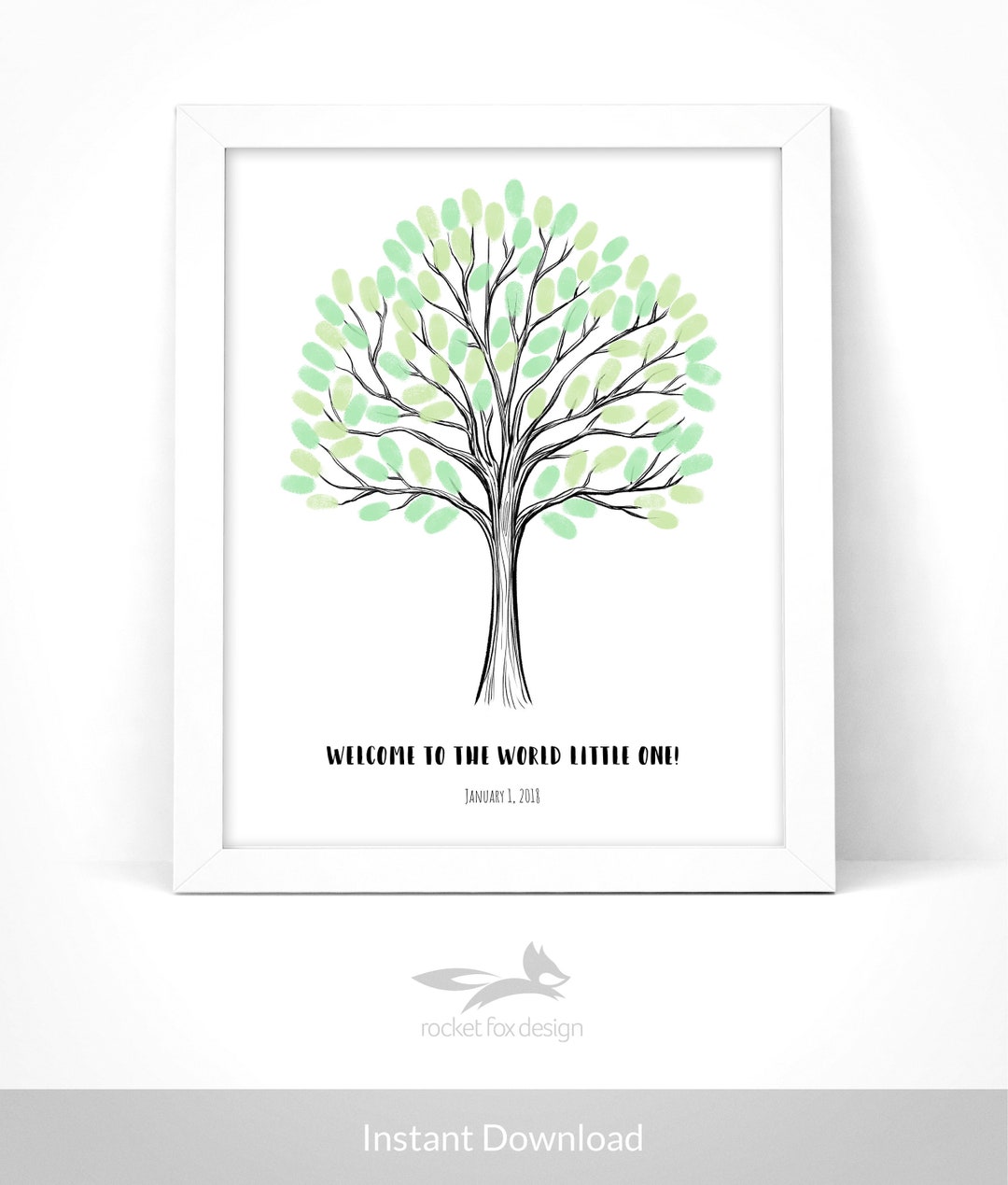 Baby Shower Fingerprint Tree Printable With Instruction Card / Baby ...