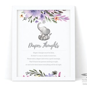 Elephant Diaper Thoughts Sign, Elephant Baby Shower Activity, Diaper Advice Game, Late Night Diapers, Printable, Instant Download, A102
