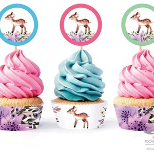 Deer Cupcake Toppers & Wrappers, Custom Cupcake Topper and Wrapper, Deer Party, Deer Baby Shower, Printable, Instant Download A103