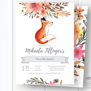 Fox Birthday Party Invitation, Birthday Party with Fox Theme, Editable Fox Birthday Party, Personalized Printable Instant Download A101
