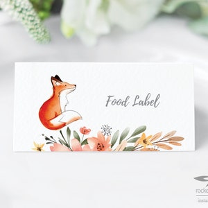 Fox Food Labels, Food Buffet Tags, Fox Tent Cards, Place Cards, Party Decorations, Editable, Printable, Instant Download A101
