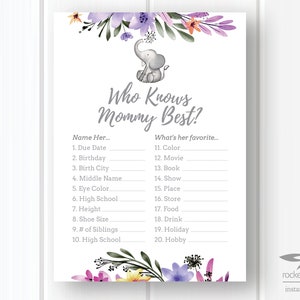 Elephant Who Knows Mommy Best Game, Who Knows Mom to be Best, Elephant Themed Baby Shower Game, Printable, Instant Download, A102
