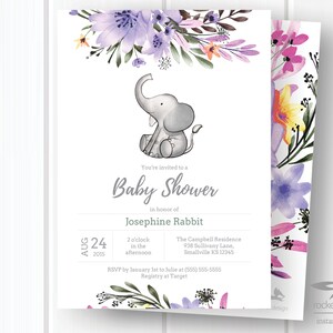 Invitación de baby shower de elefante, tema de elefante de baby shower, invitación de elefante editable, imprimible personalizado, descarga instantánea A102