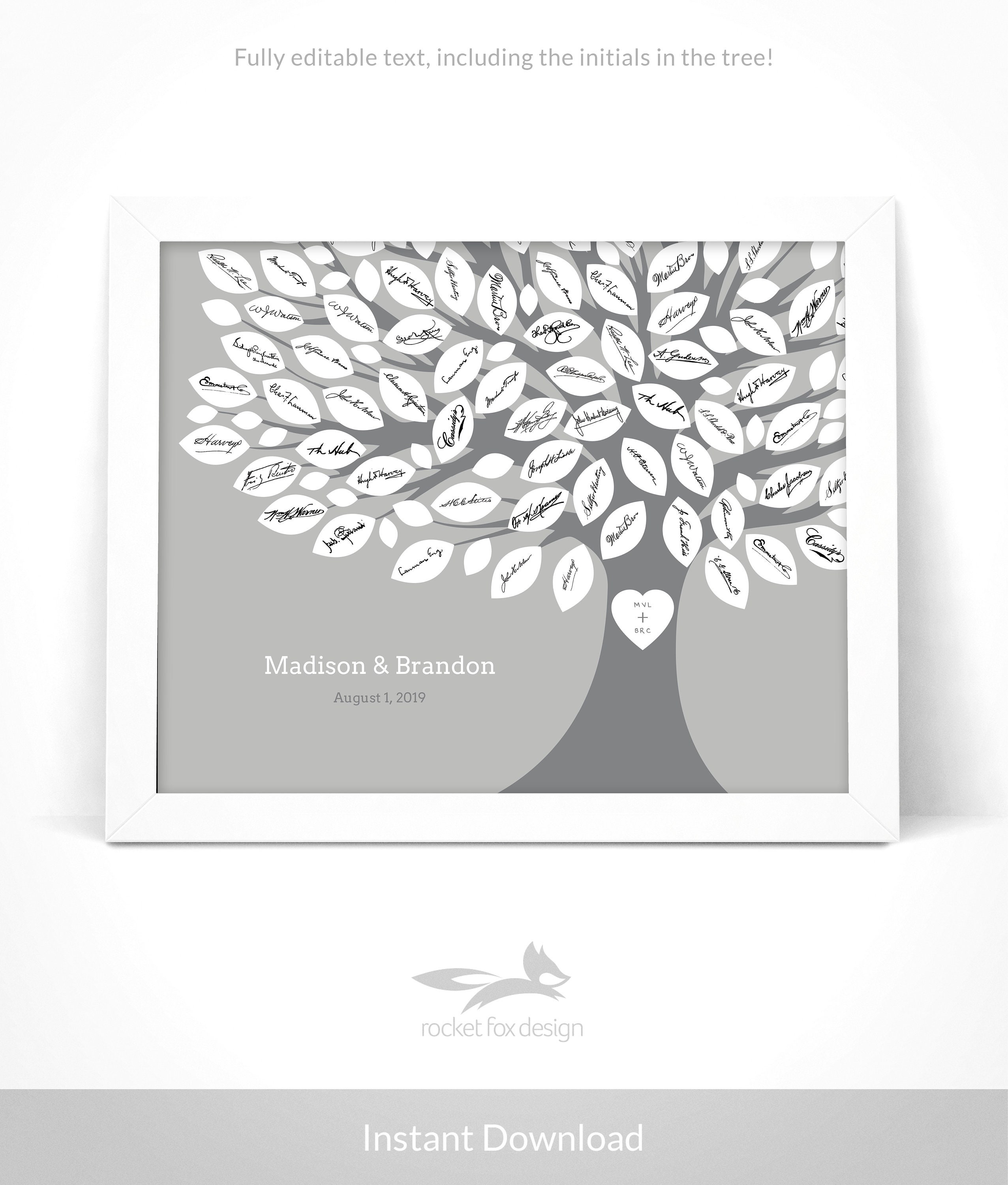 Wedding Tree Guest Book Printable With Instruction Card / Wedding Guest ...