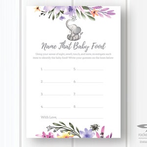 Elefant Name, Baby Food Spiel, Baby Food Spiel, Elefant Themen Baby Shower Spiel, druckbar, Sofort Download, A102