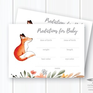 Fox voorspellingen voor babykaarten, baby voorspellingen Game Card, Fox thema baby shower spel, afdrukbaar, Instant Download, A101