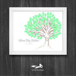 Baby Shower Fingerprint Tree Printable with Instruction Card / Baby Shower Guest Book / Baby Shower Thumbprint / Customize Instant Download image 2