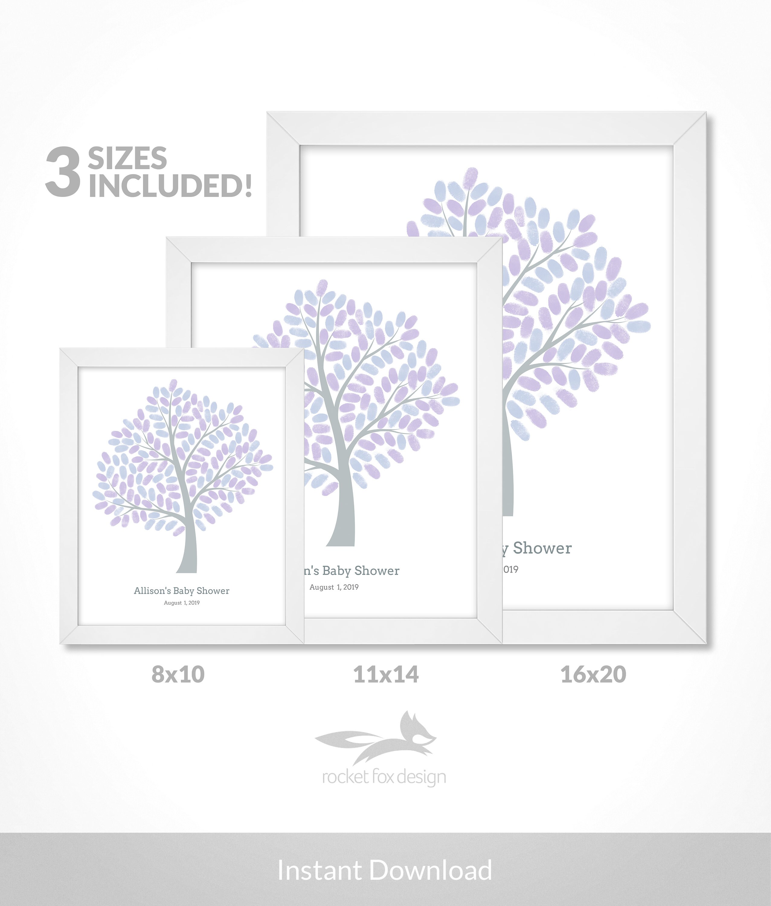Baby Shower Fingerprint Tree Printable With Instruction Card / - Etsy