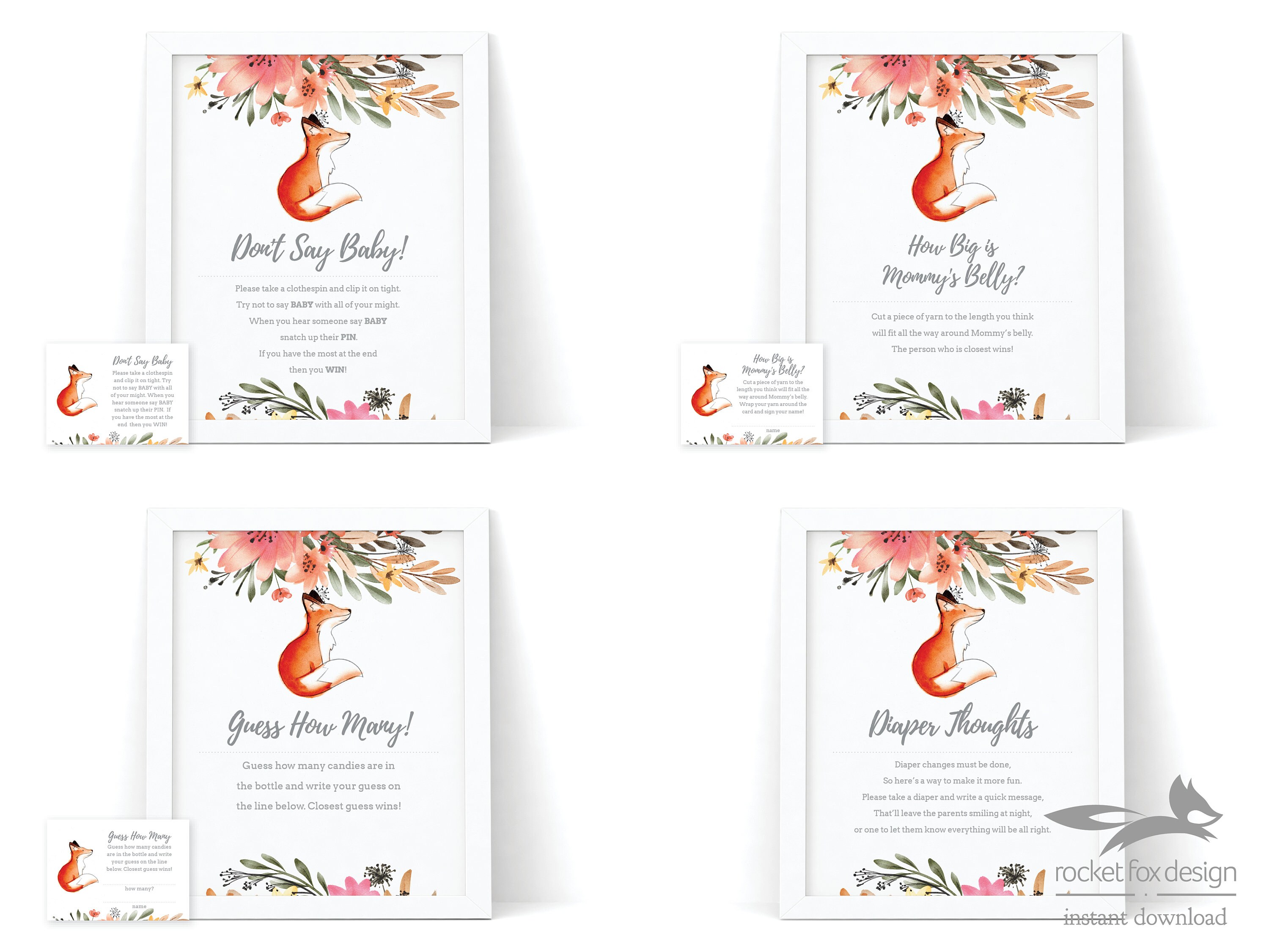 Fox Theme Baby Shower 17 Activity Bundle, 17 Baby Shower Activity Pack ...