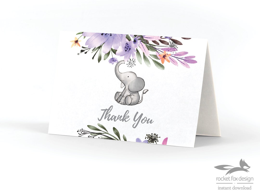 Elephant Thank You Card, Elephant Theme Thank You Card, Elephant Thank ...