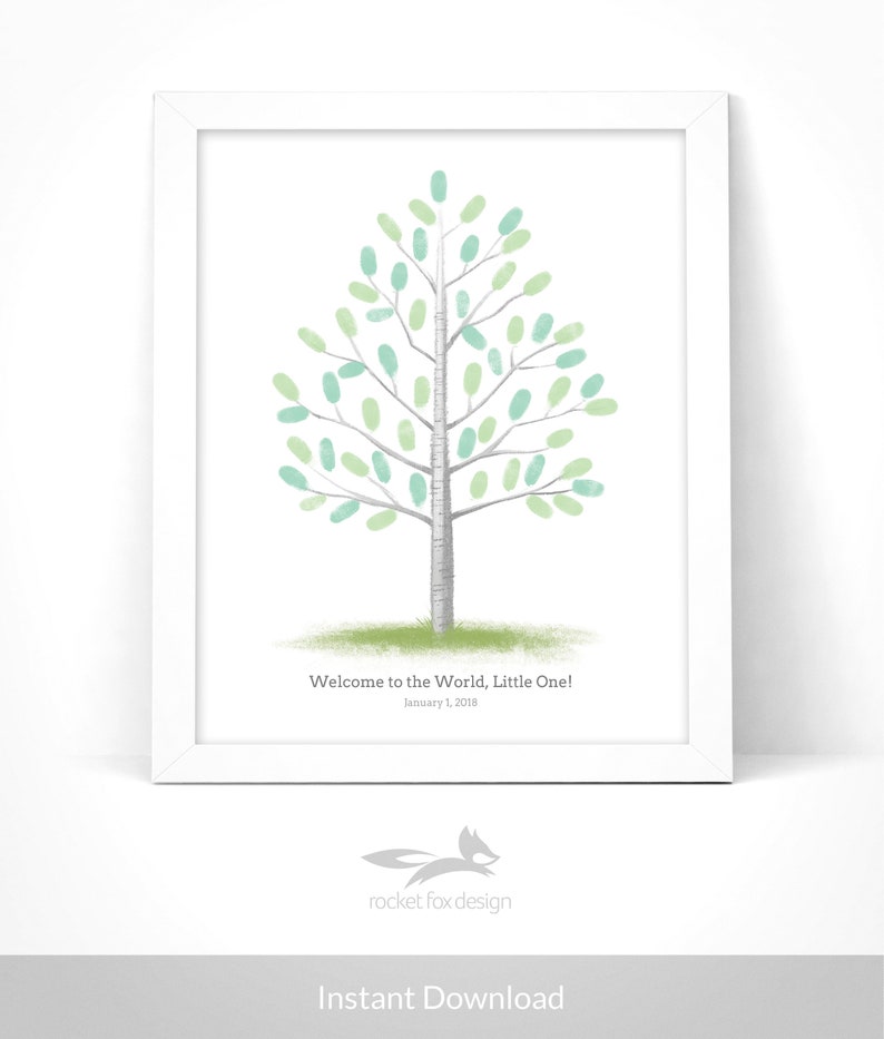 Baby Shower Fingerprint Tree Printable With Instruction Card / Baby ...