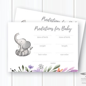 Elephant Predictions for Baby Cards, Baby Predictions Game Card, Elephant Themed Baby Shower Game, Printable, Instant Download, A102