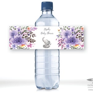 Elephant Water Bottle Labels, Elephant Baby Shower, Custom Water Bottle Label, Elephant Party, Editable, Printable, Instant Download A102