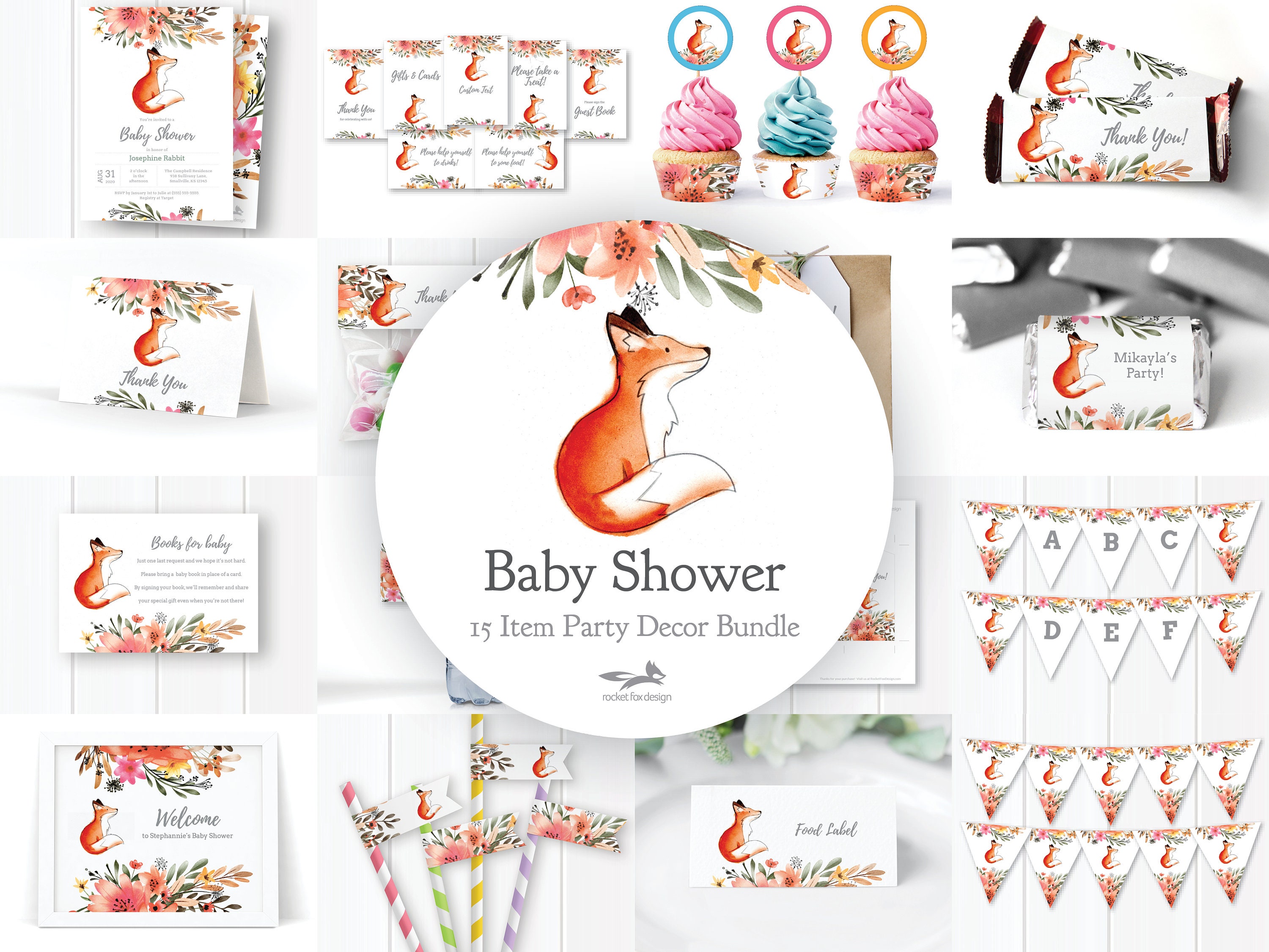 Fox Theme Baby Shower Decorations, 15 Item Fox Baby Shower Decor, Baby