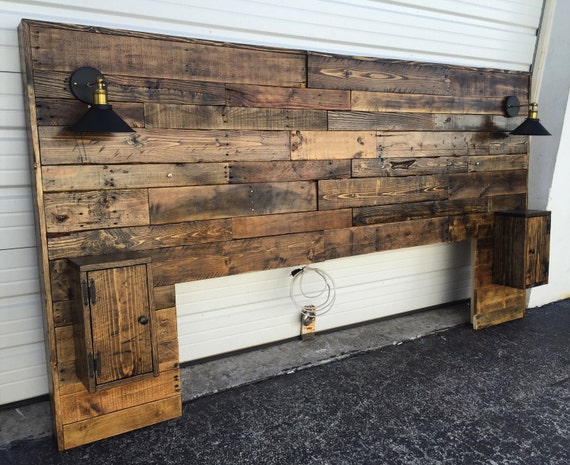Rustic Headboard Rustic Lights Headboard King Size Etsy