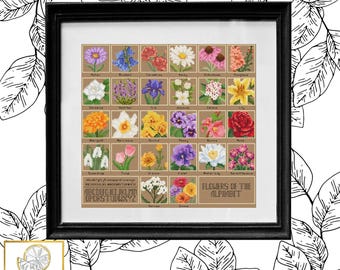 Flowers of the Alphabet Sampler Cross Stitch Pattern PDF