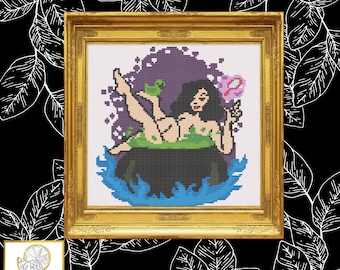 Halloween - Toil and Trouble Pin Up Cross Stitch Pattern PDF