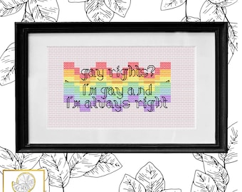 Gay (Always) Rights - LGBT Pride Cross Stitch Pattern PDF